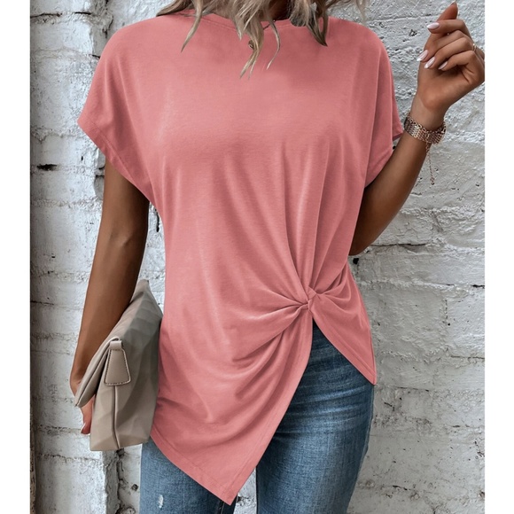 Rouge! Tops - Twist Detail Pink Tee Shirt Short Sleeve Round Neck